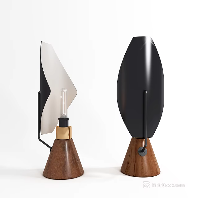 Modern Minimalist Table Lamps With Wooden Base And Black White Shades 3d model 