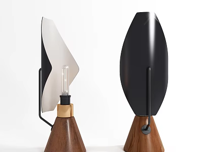 Modern Minimalist Table Lamps With Wooden Base And Black White Shades 3d model