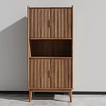 Wooden Minimalist Bookcase With Vertical Slat Doors Open Shelf And Slender Legs