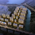 Aerial View Planning of Residential Complex With High Rise Buildings River Greenery and Roads