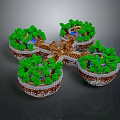 Fantasy Floating Islands Model With Green Trees Brown Bridges Blue Ponds And Rocky Bases