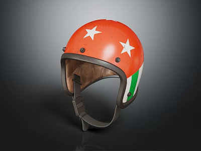 Red Helmet With White Stars Green Stripe And Leather Lining Black Border 3d model