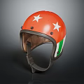 Red Helmet With White Stars Green Stripe And Leather Lining Black Border
