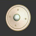 Copper Round Shield With Decorative Relief Rivets And Shiny Surface On Dark Background