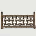 Traditional Chinese Wooden Railing Featuring Intricate Carved Lattice Pattern And Post Rail Structure