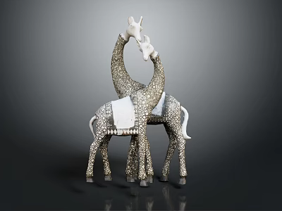 Two White and Gray Giraffe Sculptures With Intertwined Necks and Decorative Blanket 3d model