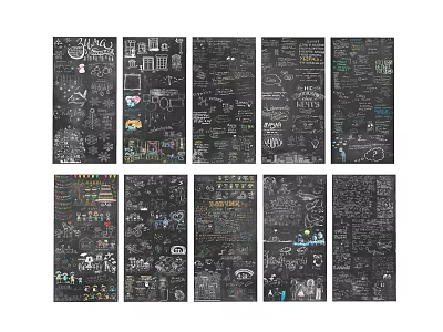Black And White Hand Drawn Wall Art With Various Patterns And Text Designs 3d model