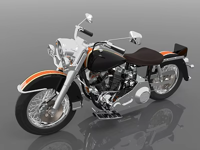 Vintage Cruiser Motorcycle With White Black Body Orange Stripes Brown Leather Seat Chrome Wheels 3d model