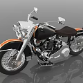 Vintage Cruiser Motorcycle With White Black Body Orange Stripes Brown Leather Seat Chrome Wheels