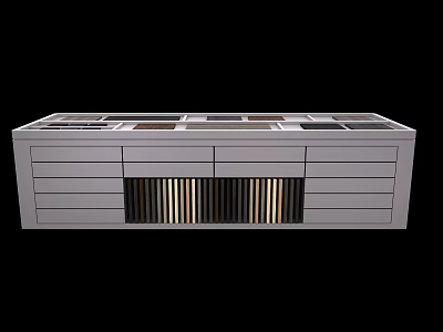 Modern Kitchen Island Cabinet With Drawers And Wooden Strip Design For Home Storage 3d model
