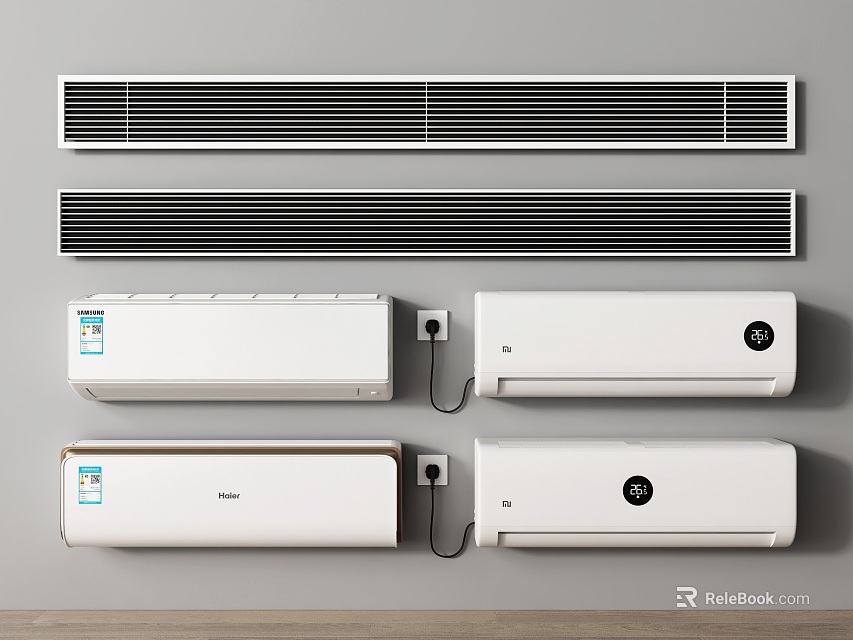 Modern Air Conditioner Fans With Wall Mounted Design And Various Styles For Home Use 3d model 