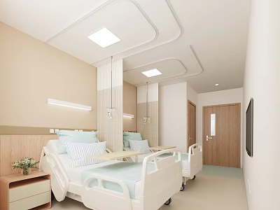 Hospital Ward Interior With Beds And Medical Facilities 3d model