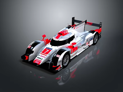 Audi Silver Red Racing Car With Aerodynamic Design And Rear Wing 3d model