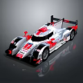 Audi Silver Red Racing Car With Aerodynamic Design And Rear Wing
