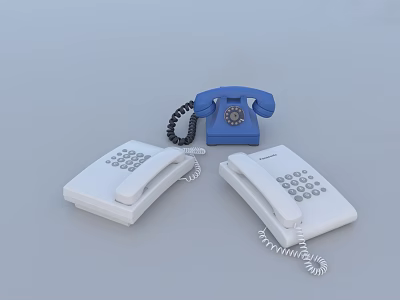 Vintage Telephones Collection Blue Rotary Dial And White Push Button Phones For Classic Communication 3d model