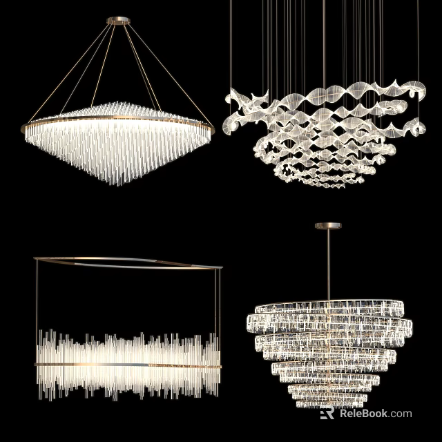 Elegant Modern Chandeliers With Crystal Elements And Various Unique Hanging Light Designs 3d model 