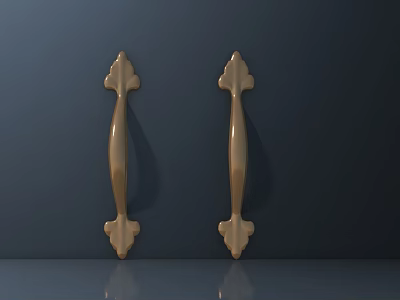 Elegant Golden Decorative Door Handles With Symmetric Design On Dark Background 3d model