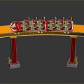 Roller Coaster Structure With Orange Track Red Pillars And Seats