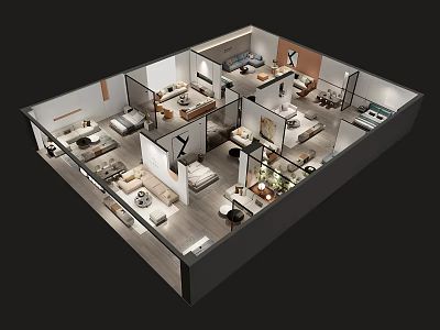 Furniture Showroom Interior Design With Living Room Bedroom And Kitchen Home Furniture Layout 3d model