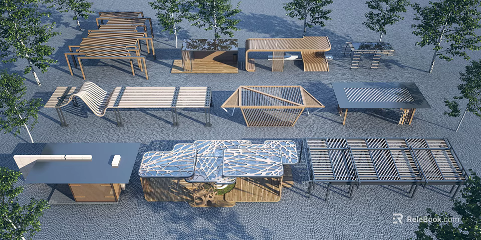 Various Modern Pergola Designs With Wooden And Metal Structures For Outdoor Spaces 3d model 