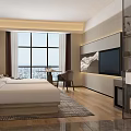 Modern Hotel Room Interior Design With King Bed Sofa Round Table TV And Open Wardrobe