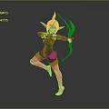 Game Movie Character Pink Horned with Yellow Bow in Black Orange Outfit One Legged Stance
