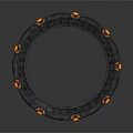 Futuristic Circular Structure With Glowing Orange Elements And Reflective Black Base