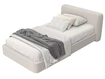 Modern Light Colored Double Bed With Textured Pillows And Gray Blanket 3d model