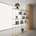 Modern Bookcase With Glass Shelves Books Robot Decor And Green Plant