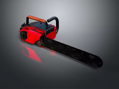 Red And Black Chainsaw With Orange Handle And Black Cutting Chain 3d model