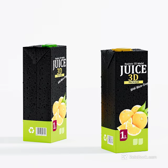 Fresh Orange Juice 3D Packaging in Black Carton with Green Base and 1L Recycle Symbol 3d model 