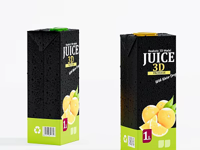 Fresh Orange Juice 3D Packaging in Black Carton with Green Base and 1L Recycle Symbol 3d model