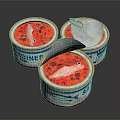 Three Open Sardine Cans With Red Sauce And Fish Inside 3d model