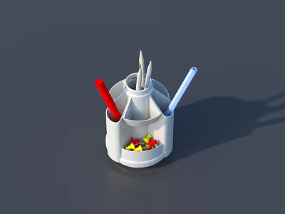 White Pen Holder Organizer With Pencils Red Blue Pens And Colorful Clips 3d model