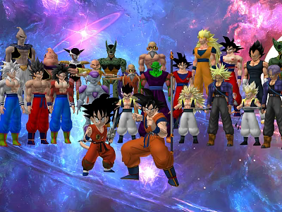 Dragon Ball Game And Movie Characters In Various Forms With Cosmic Background 3d model