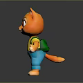 3D Orange Cartoon Cat Character With Big Eyes Yellow T-shirt Green Suspenders Blue Pants Standing