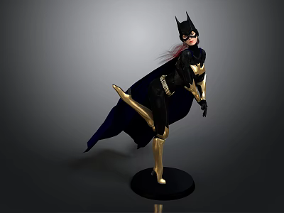Woman in Black and Gold Batman Costume with Cape Standing Pose Figure 3d model