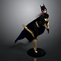Woman in Black and Gold Batman Costume with Cape Standing Pose Figure