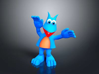 Cheerful Blue Cartoon Game Movie Character With Big Eyes Orange Belly And Outstretched Arms 3d model