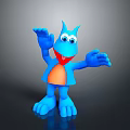 Cheerful Blue Cartoon Game Movie Character With Big Eyes Orange Belly And Outstretched Arms