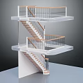 Modern Staircase Model With Transparent Platforms Wooden Steps And Metal Railings