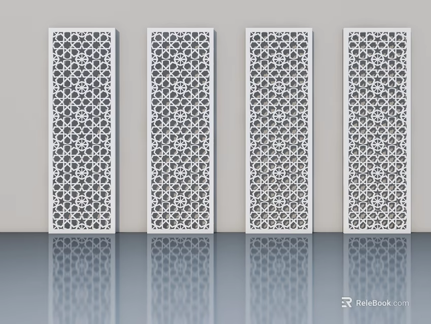 Four Stylish Hinged Doors With Intricate Geometric Patterns And White Finish 3d model 