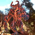 Game Movie Character Lava Demon Walking With Fiery Muscular Body In Rocky Forest Environment