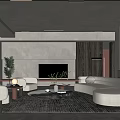 Modern Living Room Interior With White Sofa Wooden TV Wall And Green Plant