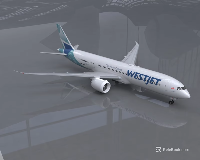 WestJet Passenger Airliner With White And Blue Livery On Airport Tarmac 3d model 