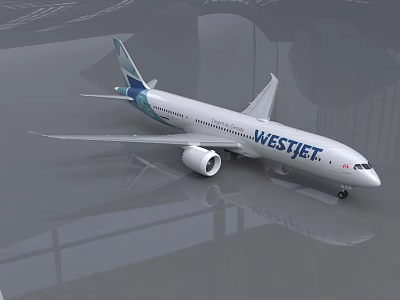 WestJet Passenger Airliner With White And Blue Livery On Airport Tarmac 3d model