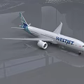 WestJet Passenger Airliner With White And Blue Livery On Airport Tarmac