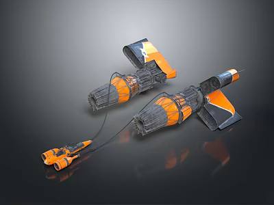 Spacecraft Components With Orange And Black Mechanical Design And Connected Parts 3d model