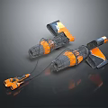 Spacecraft Components With Orange And Black Mechanical Design And Connected Parts