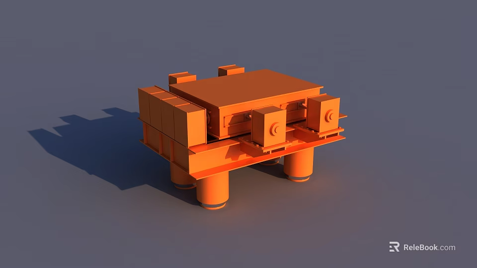 Orange Industrial Equipment Structure With Mechanical Components And Support Base 3d model